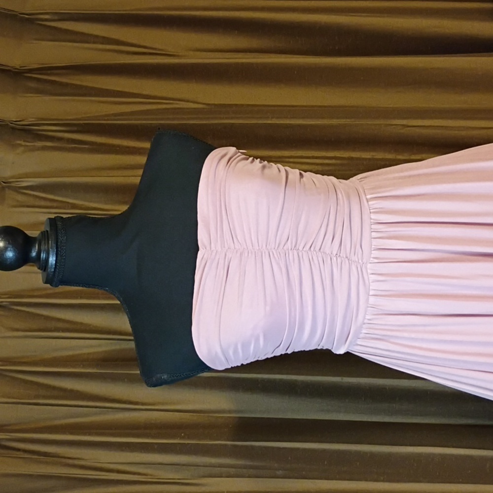 Strapless Ruched Maxi Dress in Soft Pink - Picture 2 of 14
